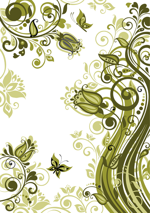 Elegant green floral vector background 02  