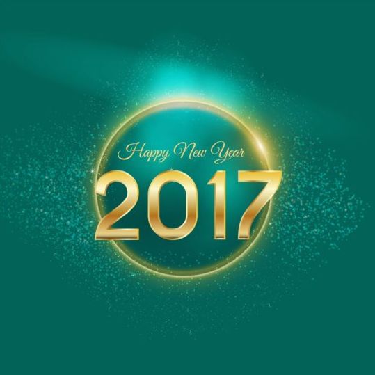 Golden 2017 happy new year with green background vector 02  