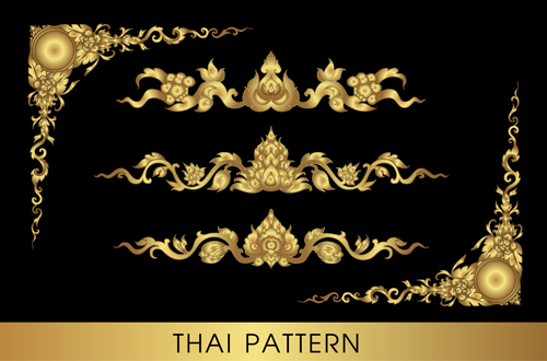 Golden thai ornaments art vector material 13  