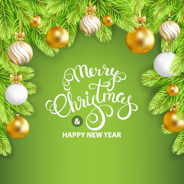 グリーン スタイル クリスマス グリーティング カード ベクトルと新年  