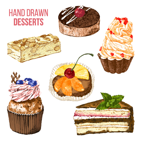 Hand drawn dessetts vector set  