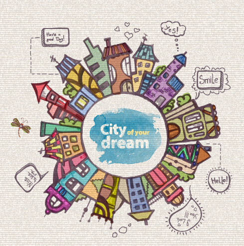 Hand drawn dreams city design vector 02  