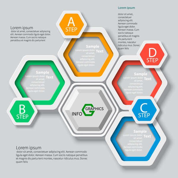 Honeycomb business infographics template vectors set 14  