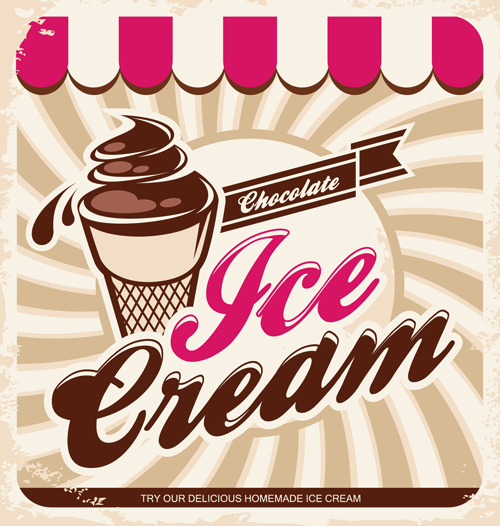 Ice cream poster retro style vector  