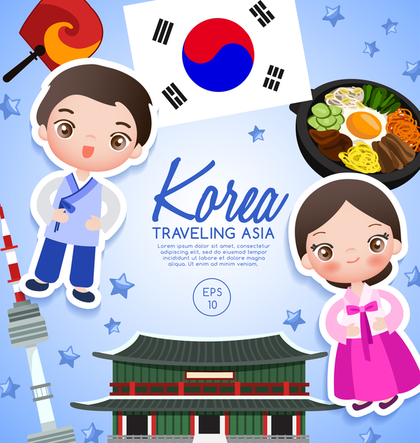 Korea travel cartoon template vector  