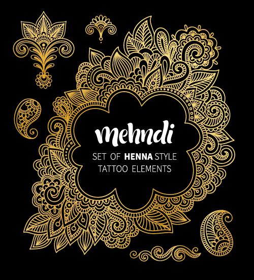 Mehndi styles henna tattoo elements vector 03  