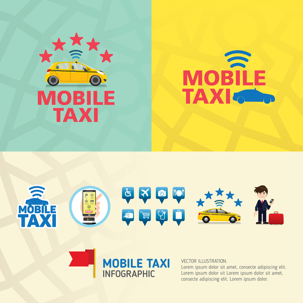 モバイル タクシー サービス アプリケーションのインフォ グラフィック ベクトルの 08  