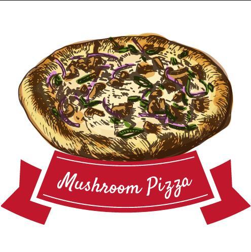 Mushnoom pizza vintage etichetta vettoriale  