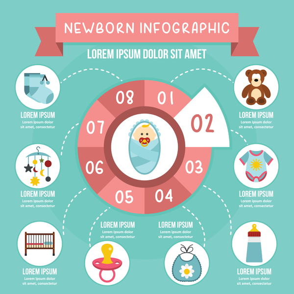Infographic Designvektor des neugeborenen Schätzchens  