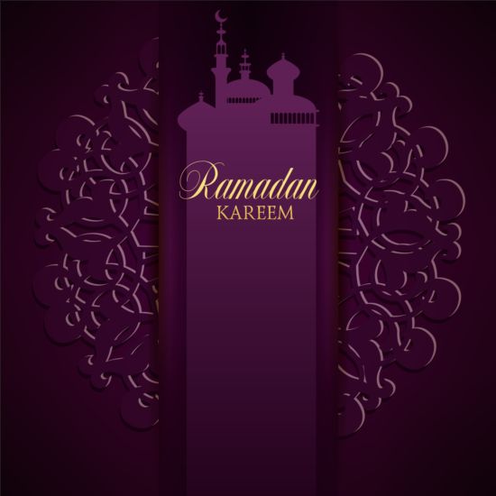 Ramadan kareem purple backgrounds vector set 09  