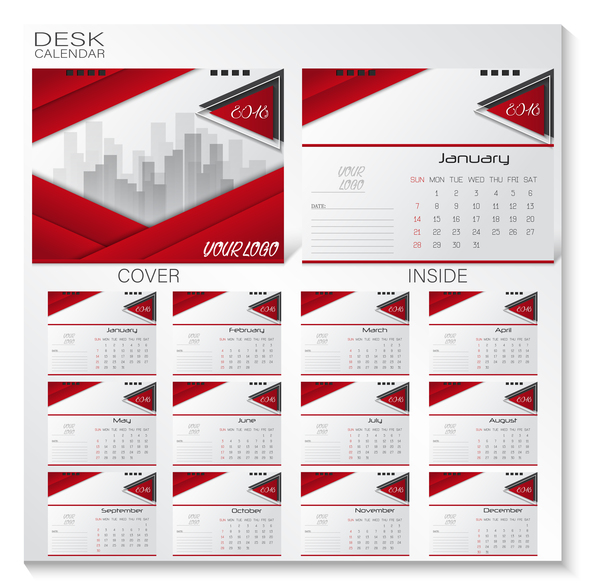 Red 2018 desk calender cover with inside page vector  