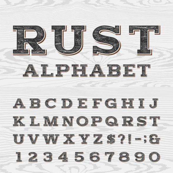 Rust alphabet with numbers vector  