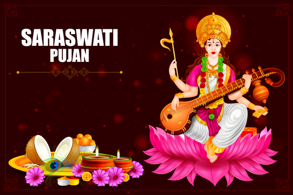 Ethnisches Artvektormaterial 05 des Saraswati Pujan Festivals  