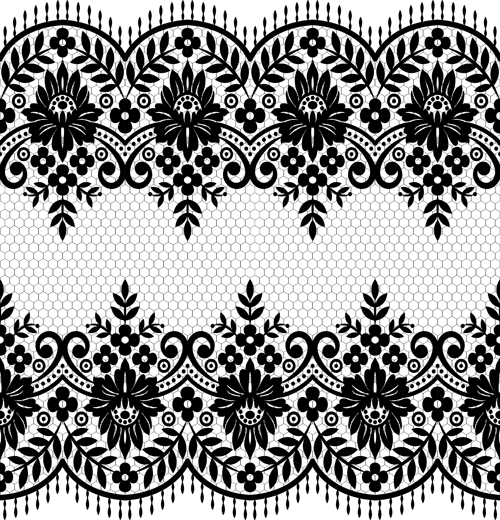 Seamless black lace borders vectors 07  