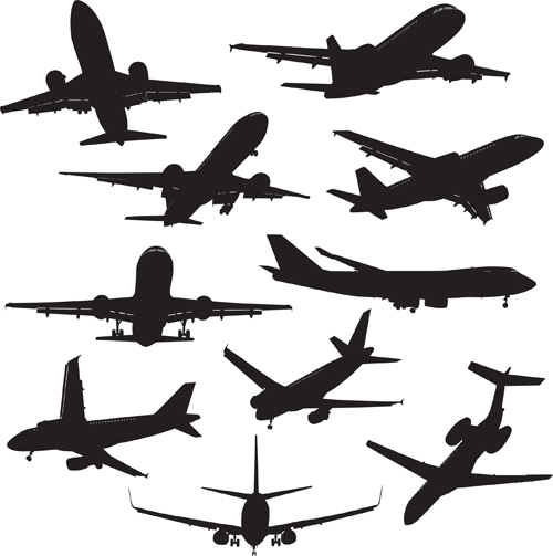 Silhouette aircraft set vector 02  