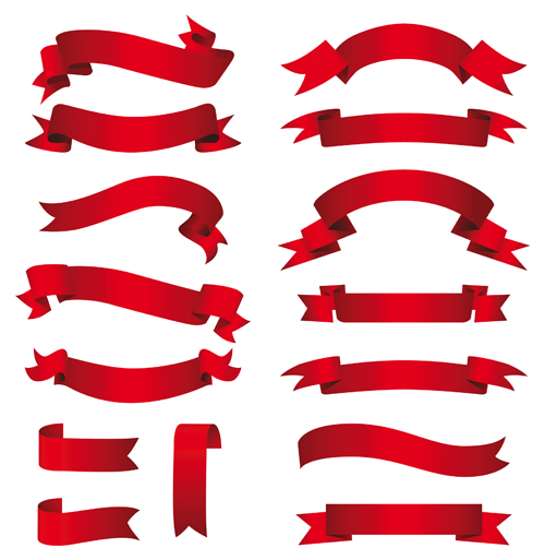 Simply red ribbon vector banners set 02  