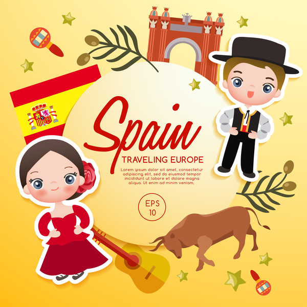 Spain travel cartoon template vector  