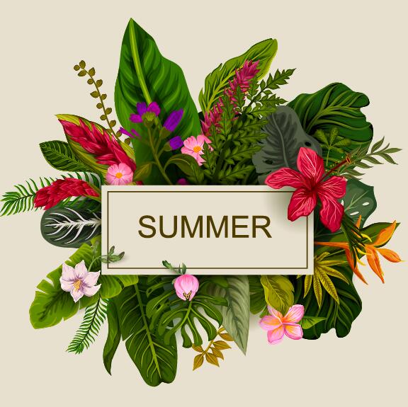 Summer background with tropical plant and flower vector 15  