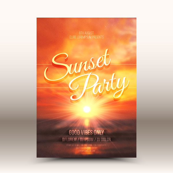 Sunset Party Flyer Vorlage Vektor 01  