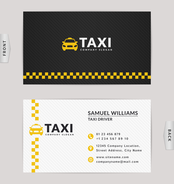 Carte de visite de taxi jaune avec le modèle de vecteur de couleur noire 02  