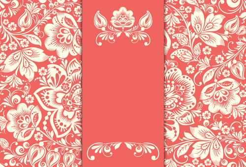 Vintage floral with pink background vector 03  