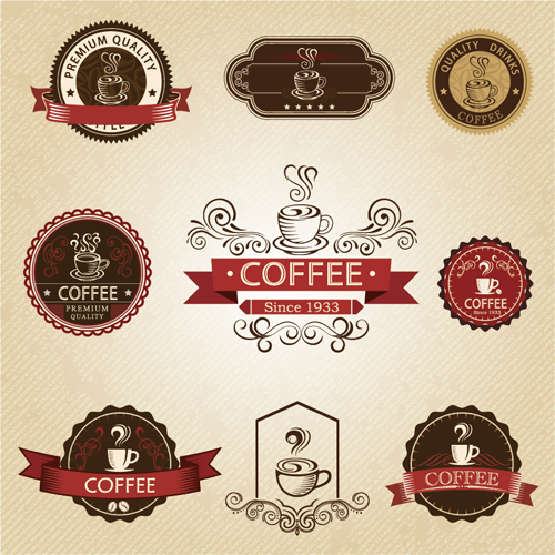 Vintage label coffee vectors material 04  