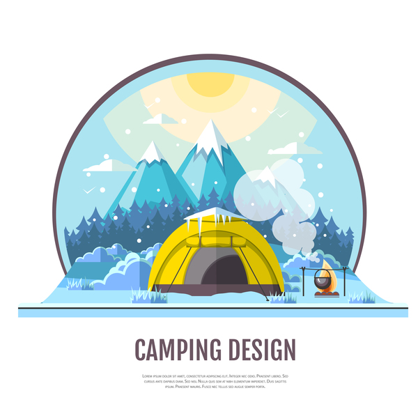 冬のキャンプテントの背景ベクトルのデザイン08  