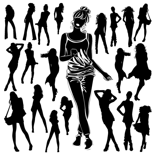 Different Women Silhouettes vector material 04  