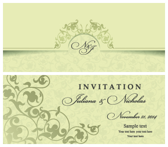 Retro floral wedding invitation cards vector 01  
