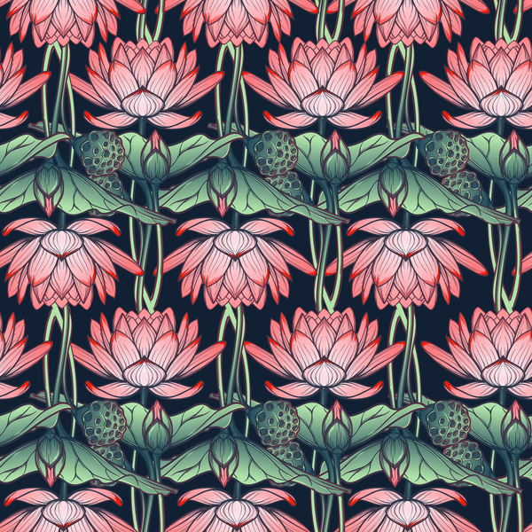 ユリの花のシームレスなパターン ベクトル 01  