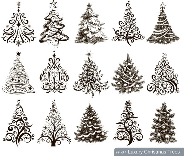 Hand drawn Christmas tree mix design vector  