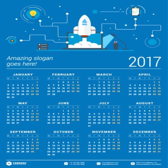 2017 Calendar with infographic vector  