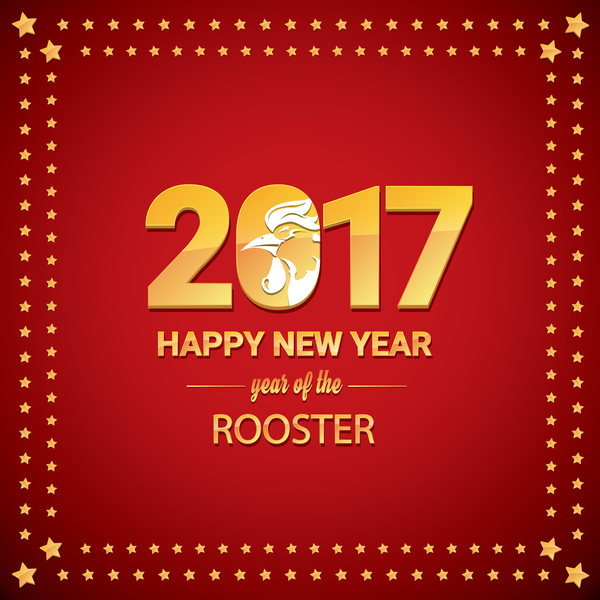 2017 chinese new year of rooster with stars frame vector 01  