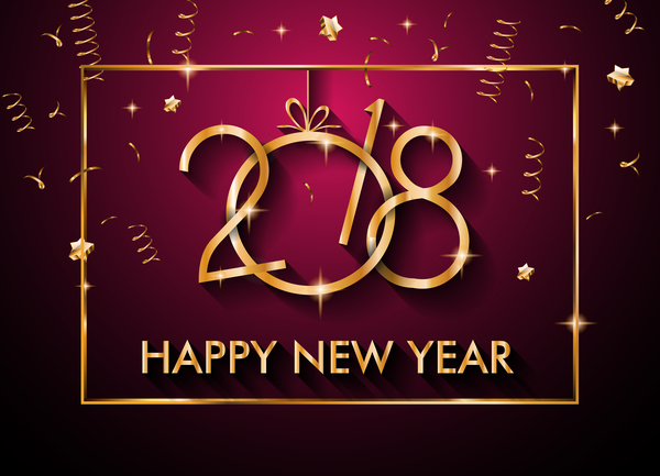 2018 new year background with golden frame vector 01  