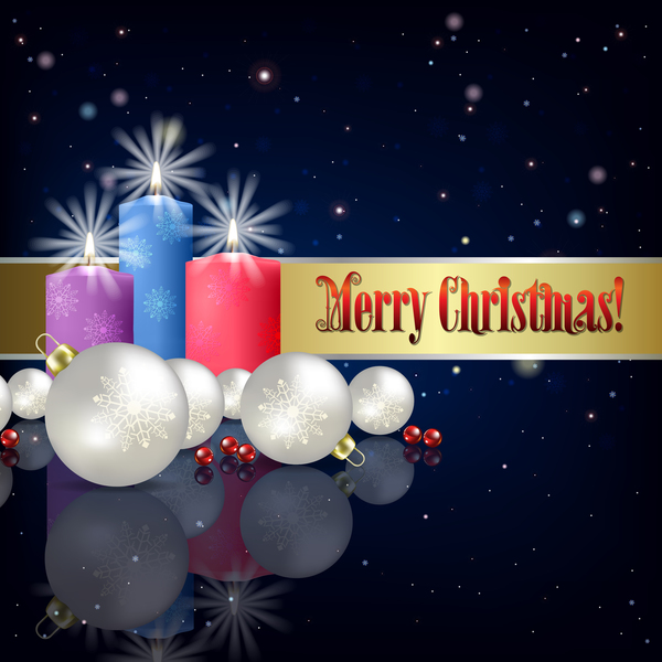 Blue christmas background with candle and decorations vector  