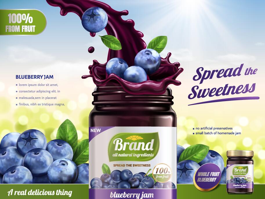 Blueberry jam poster template vectors 01  