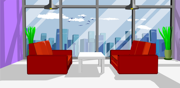 Business office with red sofa vector  