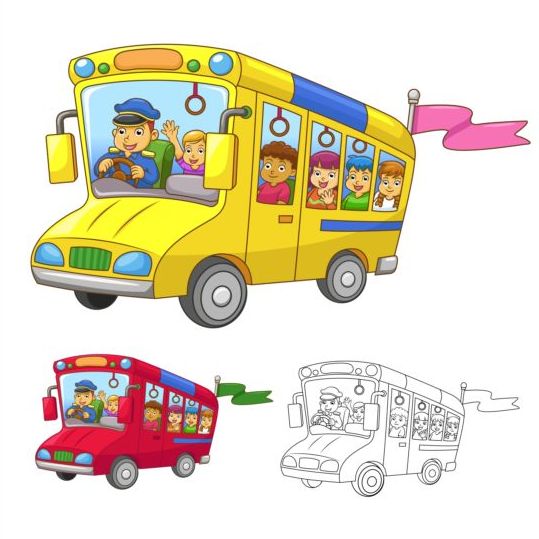 Мультфильм школьный автобус векторы  