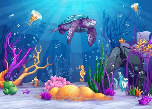 Cartoon underwater world beautiful vector 01  