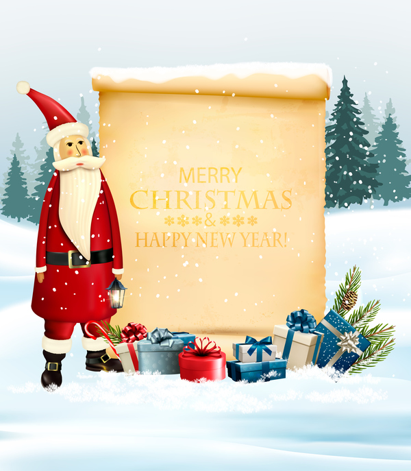Weihnachtshintergrund mit Santa Claus und altem Papiervektor  