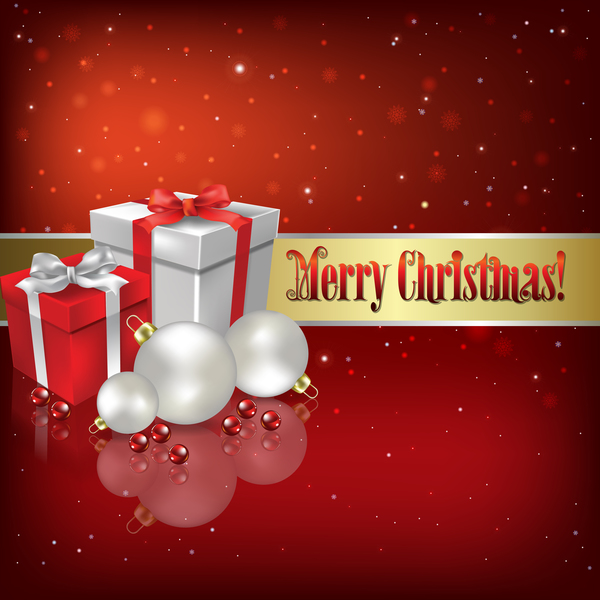 Weihnachtsgeschenke und -dekorationen mit rotem Hintergrundvektor  
