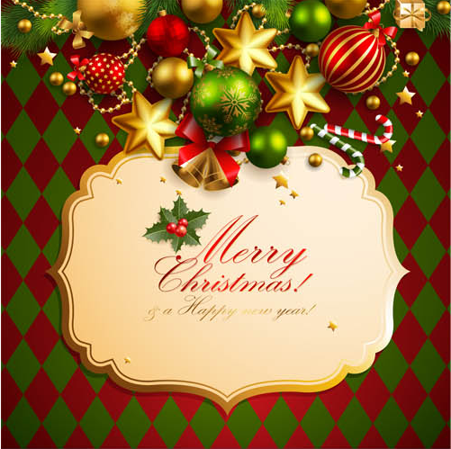 Christmas frame with baubles background vector  