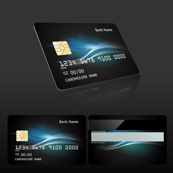 Styles sombre bank card template vecteur 04  