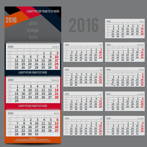 Desk calendar template 2016 vector material 01  