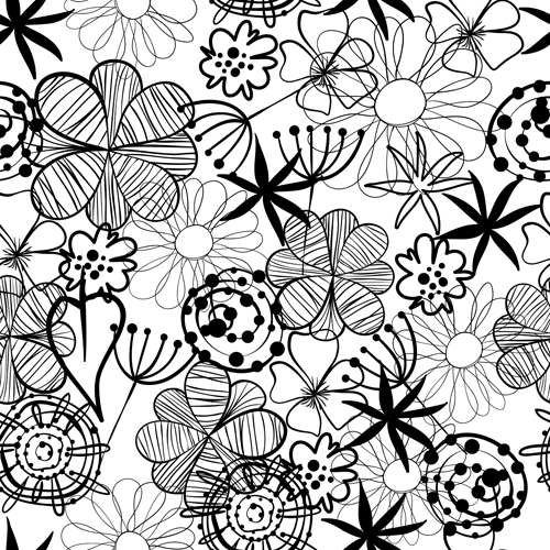 Doodle flowers hand drawing vector pattern 05  