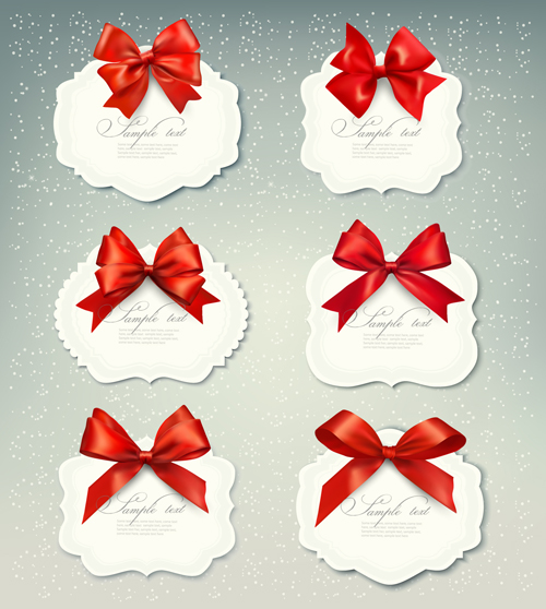 Exquisite ribbon bow gift cards vector set 23  