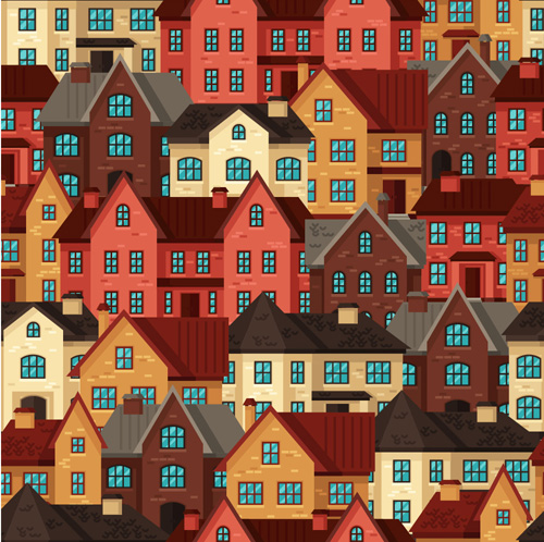 Flat style house seamless pattern vector  