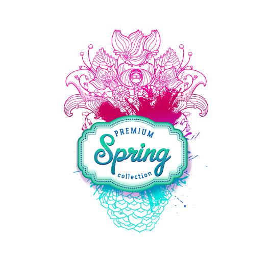 Flower lines with spring card vector  