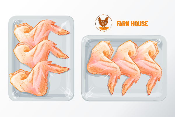 Fresh chicken wings meat poster vector 02  