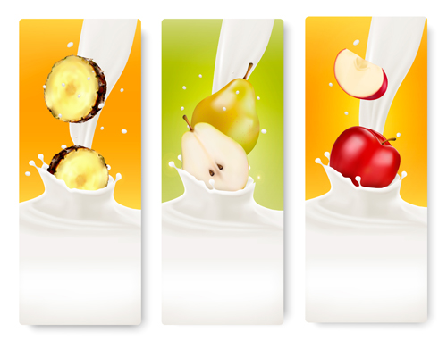 Fruits with splash milk vector banner 12  